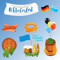 Set of flat design icons for Oktoberfest isolated on white vector.