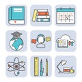 Flat design icons online education staff training book store