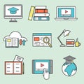 Flat design icons online education staff training book store distant learning knowledge vector illustration