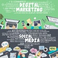 Set of flat design illustration concepts for digital marketing and social media