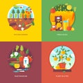 Set of flat design illustration concepts for kitchen garden, fresh juices, vegetarianism and plant in a pot. Fruit and Royalty Free Stock Photo