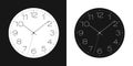 Set flat design illustration of light and dark clock face with numbers. Round dial with minute, hour and second hands, vector