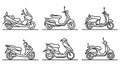 Set of flat design images of scooters and mopeds drawn in art line style Royalty Free Stock Photo