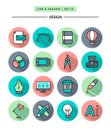 Set of flat design,long shadow, thin line designer's tools icons Royalty Free Stock Photo