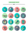 Set of flat design,long shadow, thin line party icons