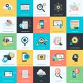 Set of flat design style icons for SEO, social network, e-commerce Royalty Free Stock Photo