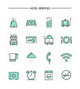 Set of flat design, thin line hotel services icons Royalty Free Stock Photo