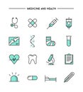 Set of flat design, thin line medicine and health icons