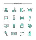 Set of flat design, thin line photography icons