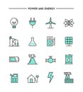 Set of flat design, thin line power and energy icons