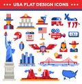 Set of flat design USA travel icons, infographics