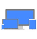 Set of flat display, laptop, tablet computer and