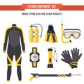 Set flat elements for diving and spearfishing