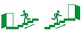 a set of flat emergency exit signs, go up the stairs, go down the stairs Royalty Free Stock Photo