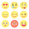 Set of flat emoticons. Set of Emoji. Isolated vector