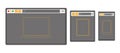 Set of flat empty browser windows for various devices. Vector. Computer, tablet, phone sizes. Royalty Free Stock Photo