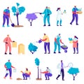Set of Flat Farmers, Beekeepers, Gardeners Characters. Cartoon Growing and Care of Plants in Garden Royalty Free Stock Photo