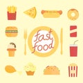 Set of flat fast food icons