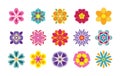 Set of flat flower icons isolated on white background. Cute vector illustrations in bright colors Royalty Free Stock Photo