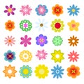 Set of flat flower icons in silhouette . Cute retro design in bright colors flowers. Royalty Free Stock Photo