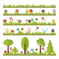 Set of flat forest design elements. Mushrooms, grass, berries, t