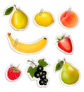 Set of flat fruit stickers with paper clips.