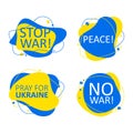 Set of flat geometric shape with illustration of No War, stop war, peace, pray for Ukraine