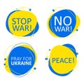 Set of flat geometric shape with illustration of No War in Ukraine