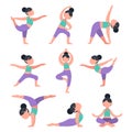 Set of flat girls doing yoga.