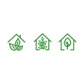 Set of a flat green home with green leaf inside. Vector building symbol. Eco-friendly house.Can be used for logo and poster, icon Royalty Free Stock Photo