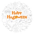 Set of Flat Halloween Icons in the Form of Circle with Congratulations. Royalty Free Stock Photo