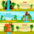 Set of flat horizontal banners entertaining water slides of aqua park isolated on colorful background vector illustration Royalty Free Stock Photo