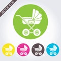 Set of 5 flat icon with baby pram. Royalty Free Stock Photo