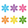 Set of flat icon flower icons in silhouette isolated on white. Cute retro design in bright colors cartoon style Royalty Free Stock Photo