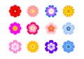 Set of flat icon flower icons in silhouette isolated on white. for stickers, labels, tags, gift wrapping paper. Royalty Free Stock Photo