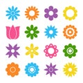 Set of flat icon flower icons in silhouette isolated on white. Cute retro design in bright colors for stickers, labels Royalty Free Stock Photo