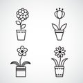 Set of flat icon flower icons silhouette isolated