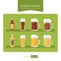 Set with flat icons of different kinds of beer Royalty Free Stock Photo