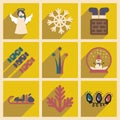Set of flat icons with long shadow Christmas