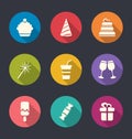 Set flat icons of party objects with long shadows Royalty Free Stock Photo