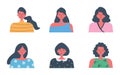 Set of flat icons with portraits of women