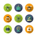 Set Flat Icons Of Quadrocopter, Hexacopter, Multicopter And Drone