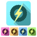 Set Flat icons of round wheel with lightning. Eco