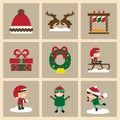 Set of flat icons on stylish background Christmas