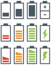 Set of flat icons symbols battery with different degrees of charge vector illustration