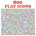 Set of 800 flat icons, for web, internet, mobile apps, interface design Royalty Free Stock Photo