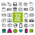 Set flat icons, for web and mobile apps and interface design - business finance transportation travel and shopping Royalty Free Stock Photo