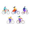 Female city cyclists illustrations set Royalty Free Stock Photo