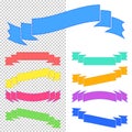 Set of flat isolated colored ribbons and banners on a transparent background. Simple flat vector illustration. With place for text Royalty Free Stock Photo