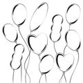 Set of flat isolated white silhouettes of balloons of different shapes on a white background with black . Simple flat vector Royalty Free Stock Photo